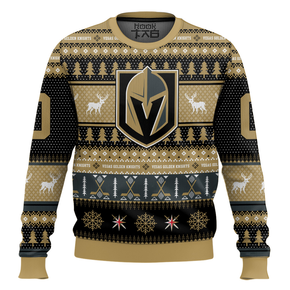 Hooktab Vegas Golden Knights - Custom Name And Number Ugly Sweater Hooktab Vegas Golden Knights - Custom Name And Number Ugly Sweater