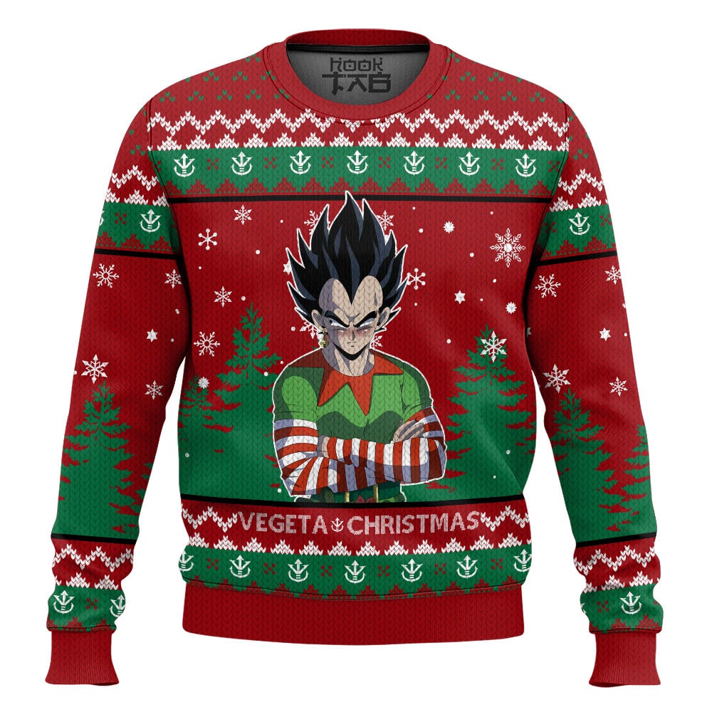 Hooktab Vegeta Christmas Elf Dragon Ball Ugly Christmas Sweater Hooktab Vegeta Christmas Elf Dragon Ball Ugly Christmas Sweater