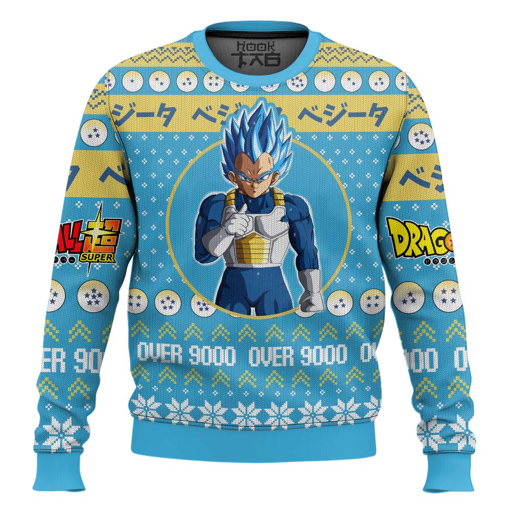 Hooktab Vegeta Over 9000 Dragon Ball Z Ugly Christmas Sweater Hooktab Vegeta Over 9000 Dragon Ball Z Ugly Christmas Sweater