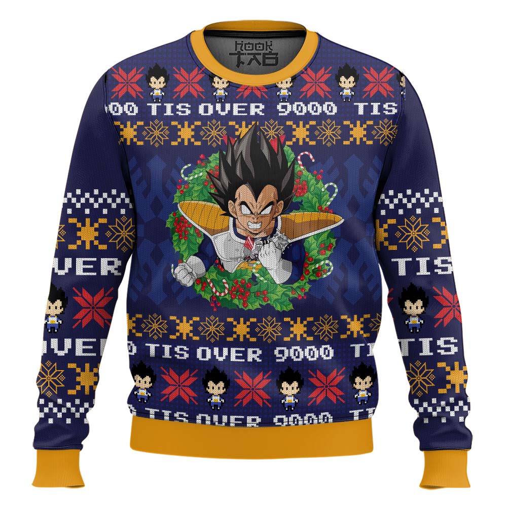 Hooktab Vegeta Tis Over 9000 Dragon Ball Ugly Christmas Sweater Hooktab Vegeta Tis Over 9000 Dragon Ball Ugly Christmas Sweater