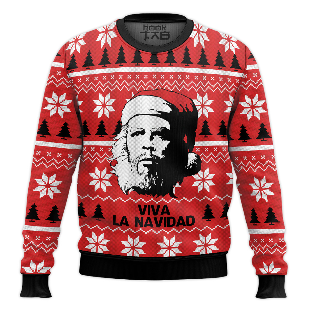 Hooktab Viva La Navidad Che Guevara Ugly Christmas Sweater Hooktab Viva La Navidad Che Guevara Ugly Christmas Sweater