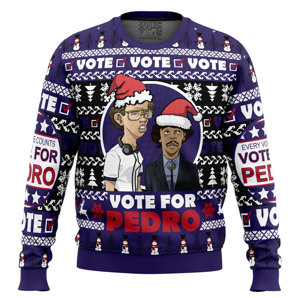 Hooktab Vote For Pedro Napoleon Dynamite Ugly Christmas Sweater Hooktab Vote For Pedro Napoleon Dynamite Ugly Christmas Sweater