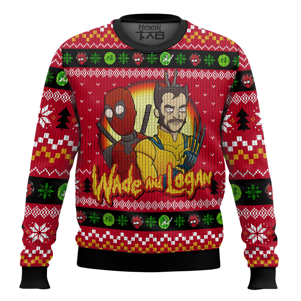 Hooktab Wade And Logan Deadpool & Wolverine Ugly Christmas Sweater Hooktab Wade And Logan Deadpool & Wolverine Ugly Christmas Sweater
