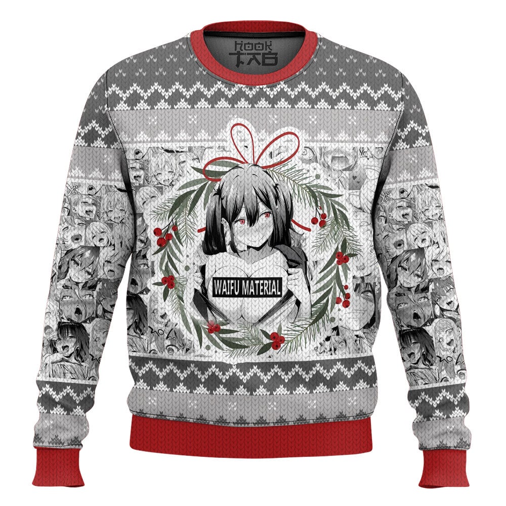 Hooktab Waifu Material Ahegao Ugly Christmas Sweater Hooktab Waifu Material Ahegao Ugly Christmas Sweater
