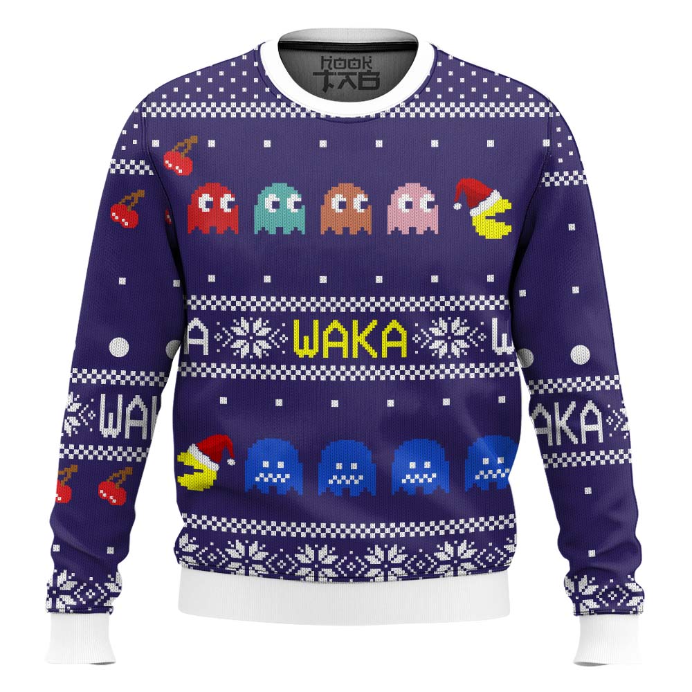 Hooktab Waka Pac-Man Ugly Christmas Sweater Hooktab Waka Pac-Man Ugly Christmas Sweater