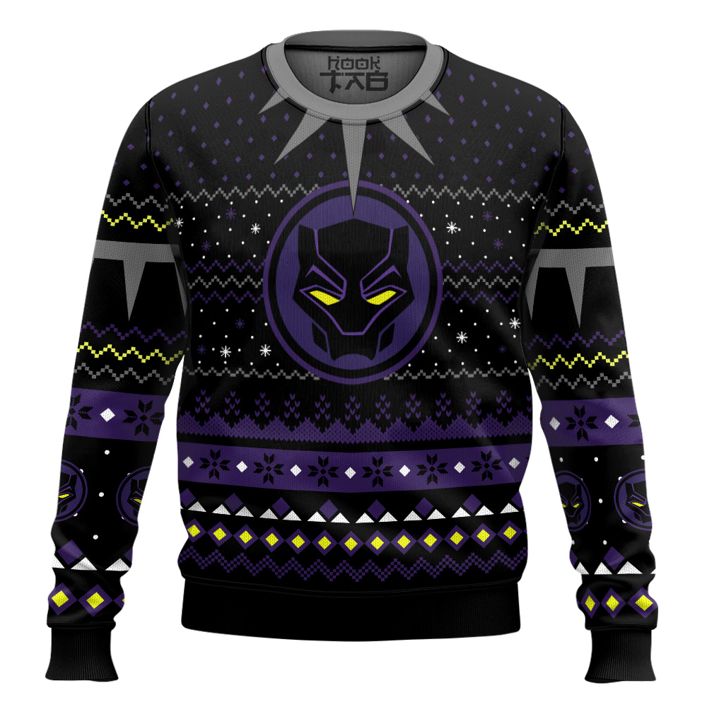 Hooktab Wakanda Black Panther Ugly Christmas Sweater Hooktab Wakanda Black Panther Ugly Christmas Sweater