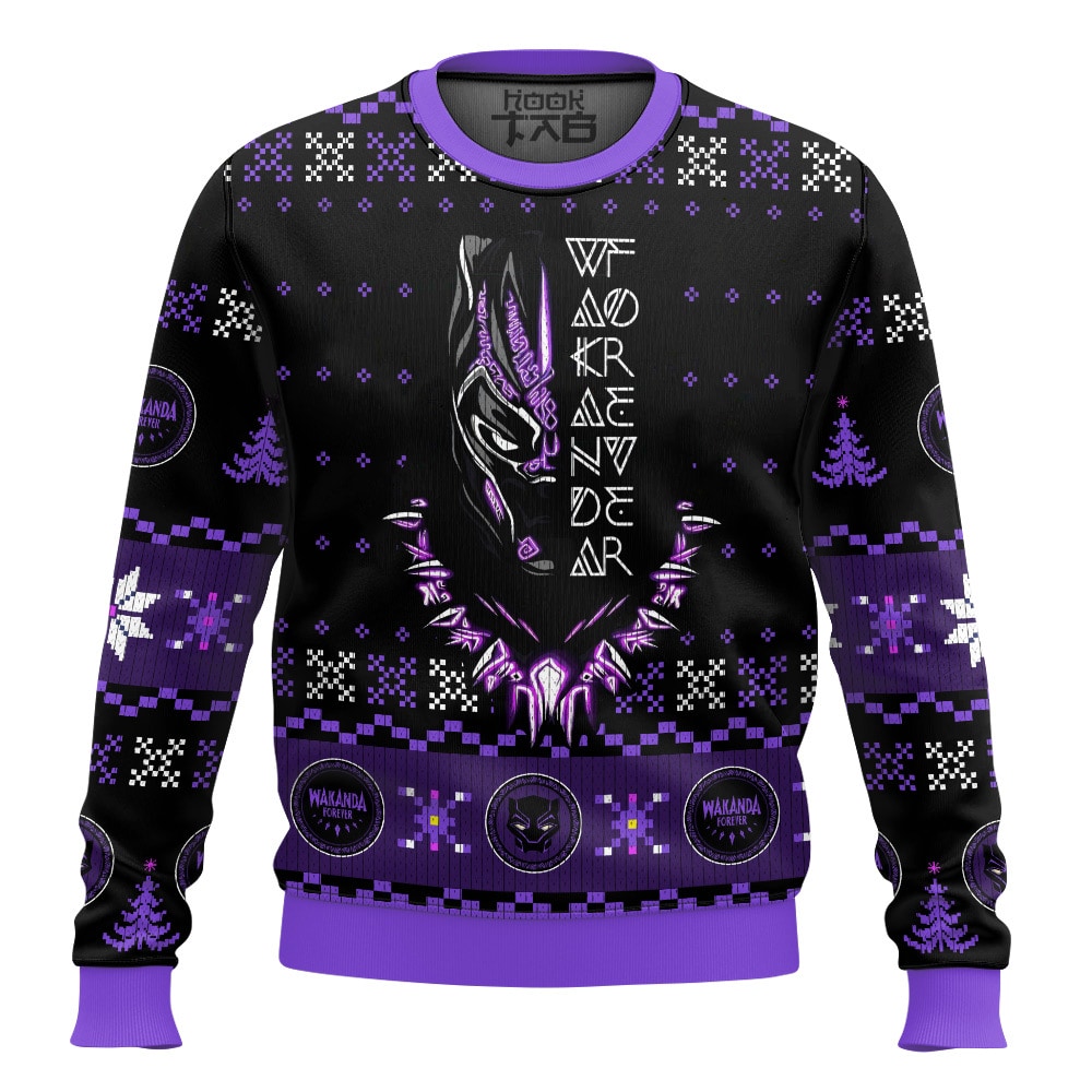 Hooktab Wakanda Forever! Black Panther Ugly Christmas Sweater Hooktab Wakanda Forever! Black Panther Ugly Christmas Sweater