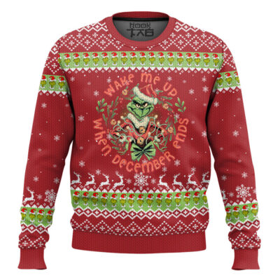 Wake Me Up When December End Grinch Ugly Christmas Sweater