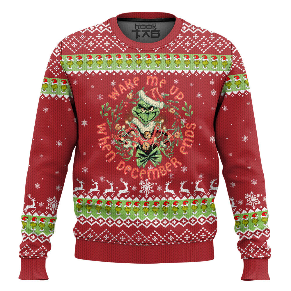 Hooktab Wake Me Up When December End Grinch Ugly Christmas Sweater Hooktab Wake Me Up When December End Grinch Ugly Christmas Sweater