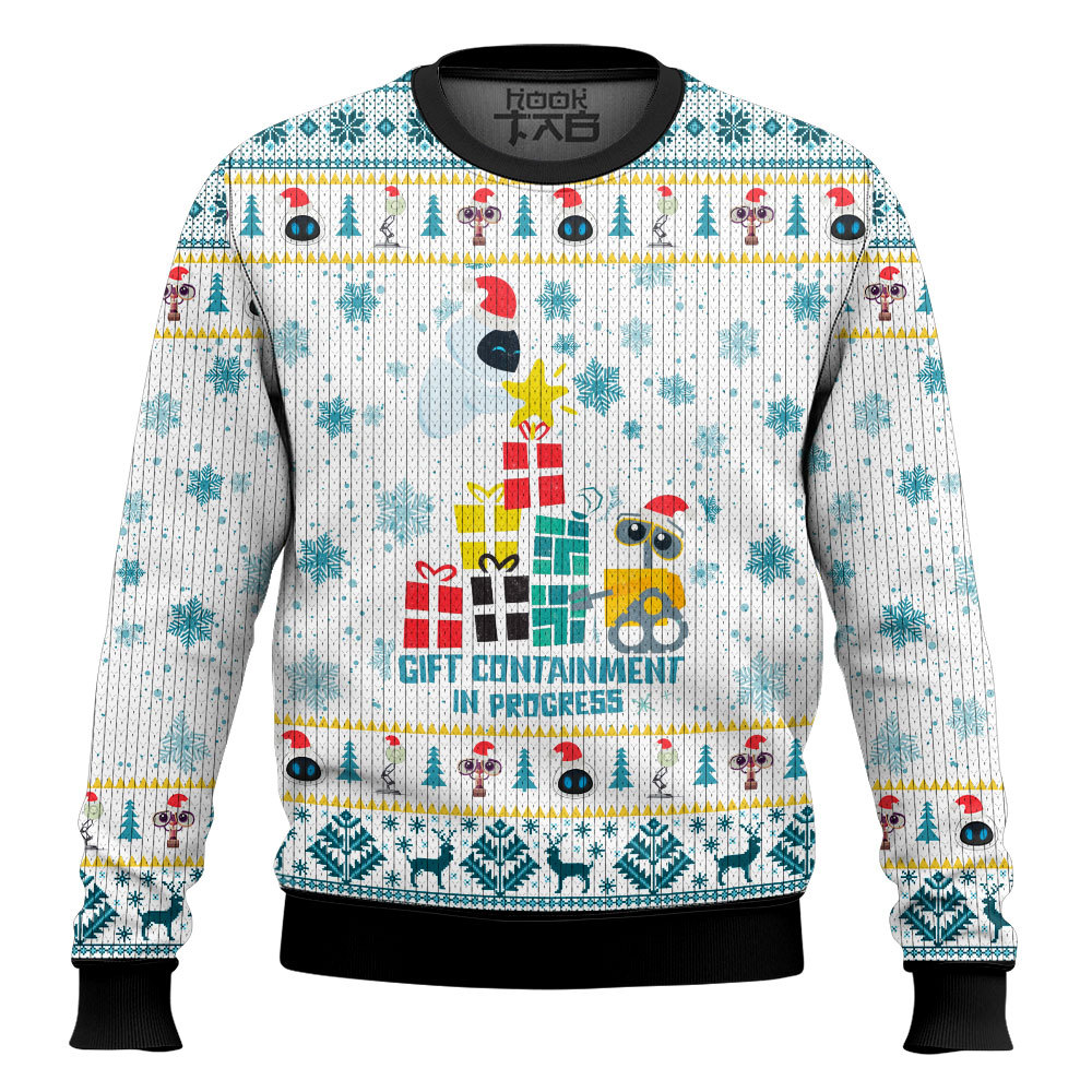Hooktab Wall-E Gift Containment In Process Ugly Christmas Sweater Hooktab Wall-E Gift Containment In Process Ugly Christmas Sweater