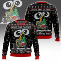 Hooktab Wall-e Save The Planet Plant A Christmas Tree Ugly Christmas Sweater