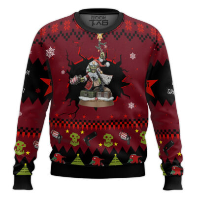Warhammer 40k Armed And Dangerous Red Gobbo Ugly Christmas Sweater