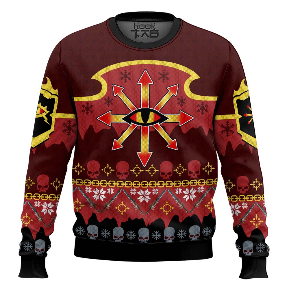 Hooktab Warhammer 40k Chaos Reigns Khorne Ugly Christmas Sweater Hooktab Warhammer 40k Chaos Reigns Khorne Ugly Christmas Sweater