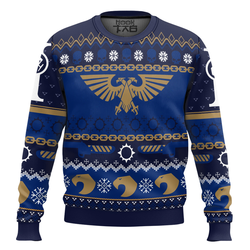 Hooktab Warhammer 40k Icy Imperium Ugly Christmas Sweater Hooktab Warhammer 40k Icy Imperium Ugly Christmas Sweater