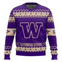Hooktab Washington Huskies - Custom Name And Number Ugly Christmas Sweater