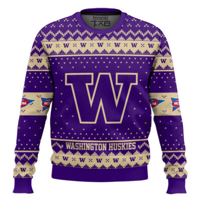 Washington Huskies - Custom Name And Number Ugly Christmas Sweater