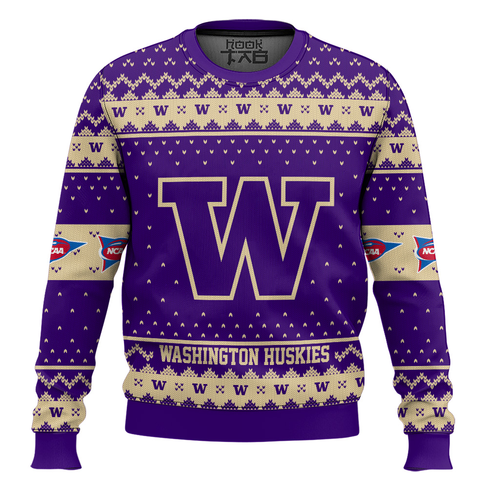 Hooktab Washington Huskies - Custom Name And Number Ugly Christmas Sweater Hooktab Washington Huskies - Custom Name And Number Ugly Christmas Sweater