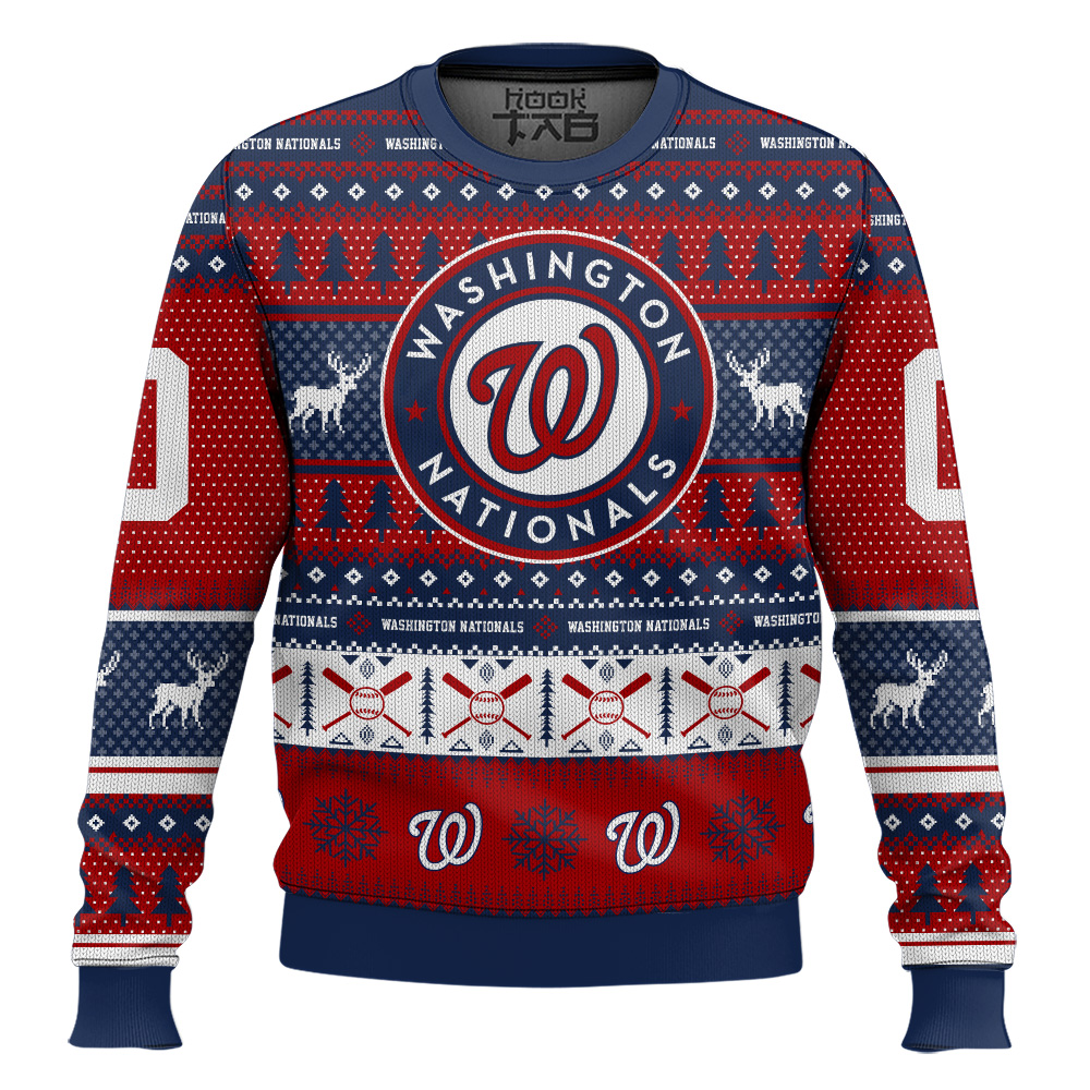 Hooktab Washington Nationals - Custom Name And Number Ugly Sweater Hooktab Washington Nationals - Custom Name And Number Ugly Sweater
