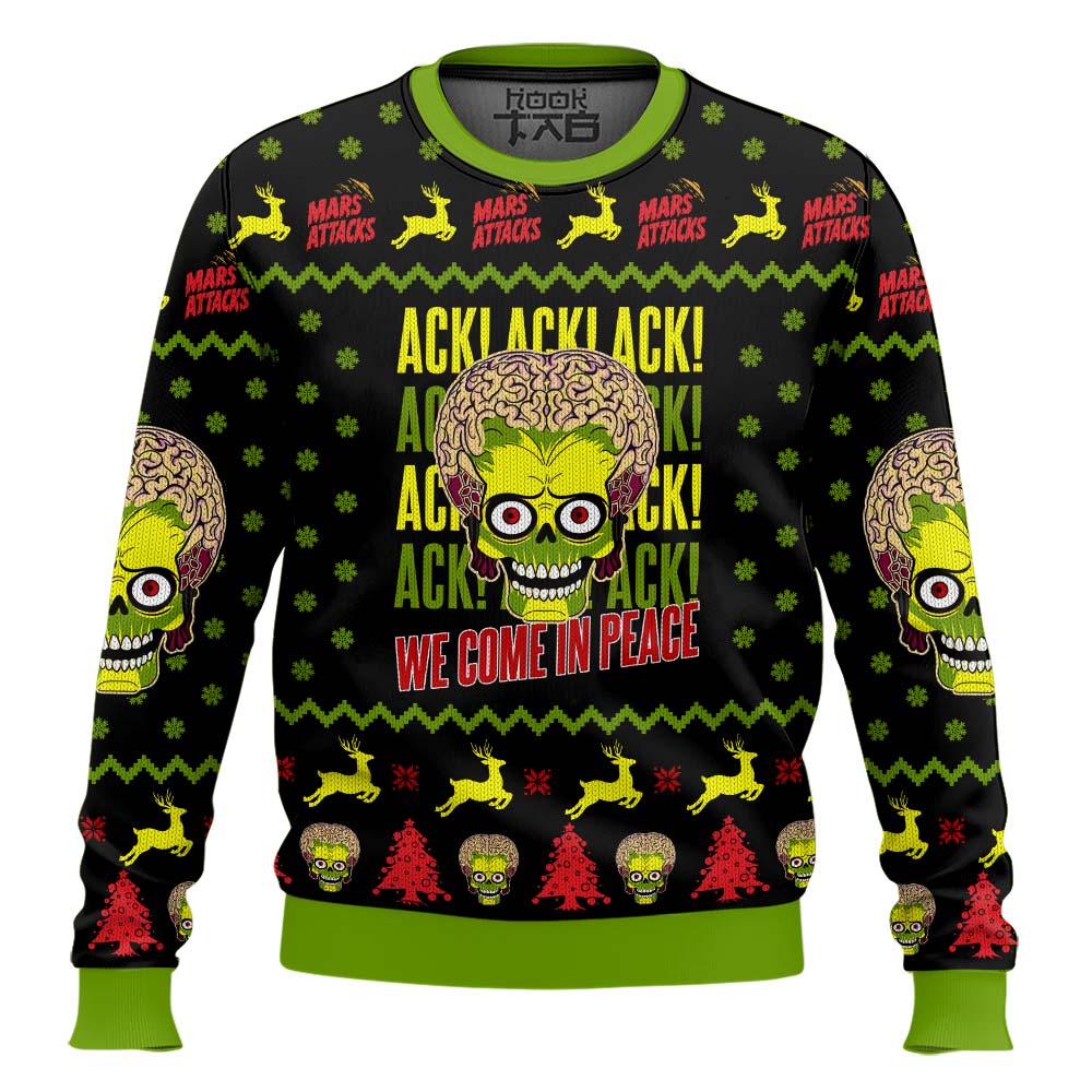 Hooktab We Come In Peace Mars Attacks Ugly Christmas Sweater Hooktab We Come In Peace Mars Attacks Ugly Christmas Sweater