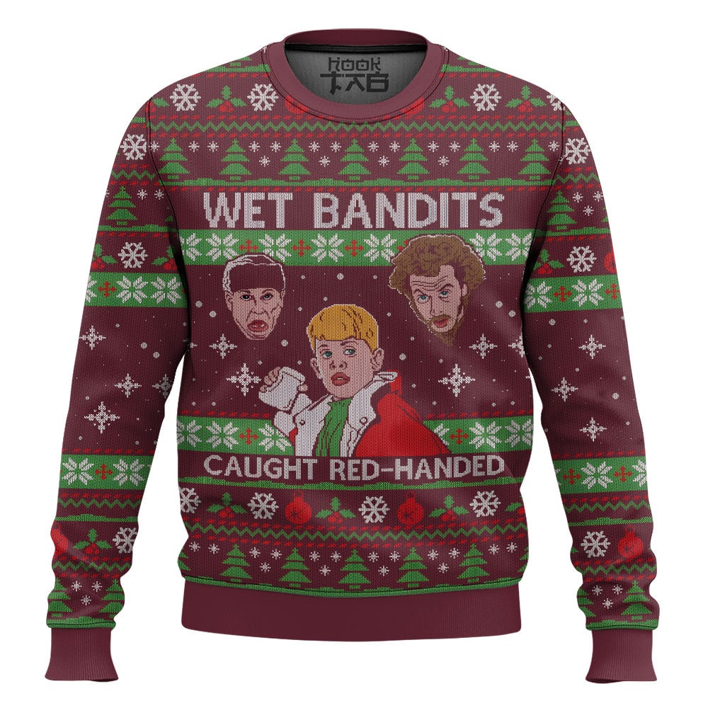 Hooktab Wet Bandits Caught Red-handed Home Alone Ugly Christmas Sweater Hooktab Wet Bandits Caught Red-handed Home Alone Ugly Christmas Sweater