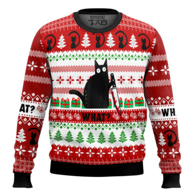 What? Funny Black Cat Ugly Christmas Sweater