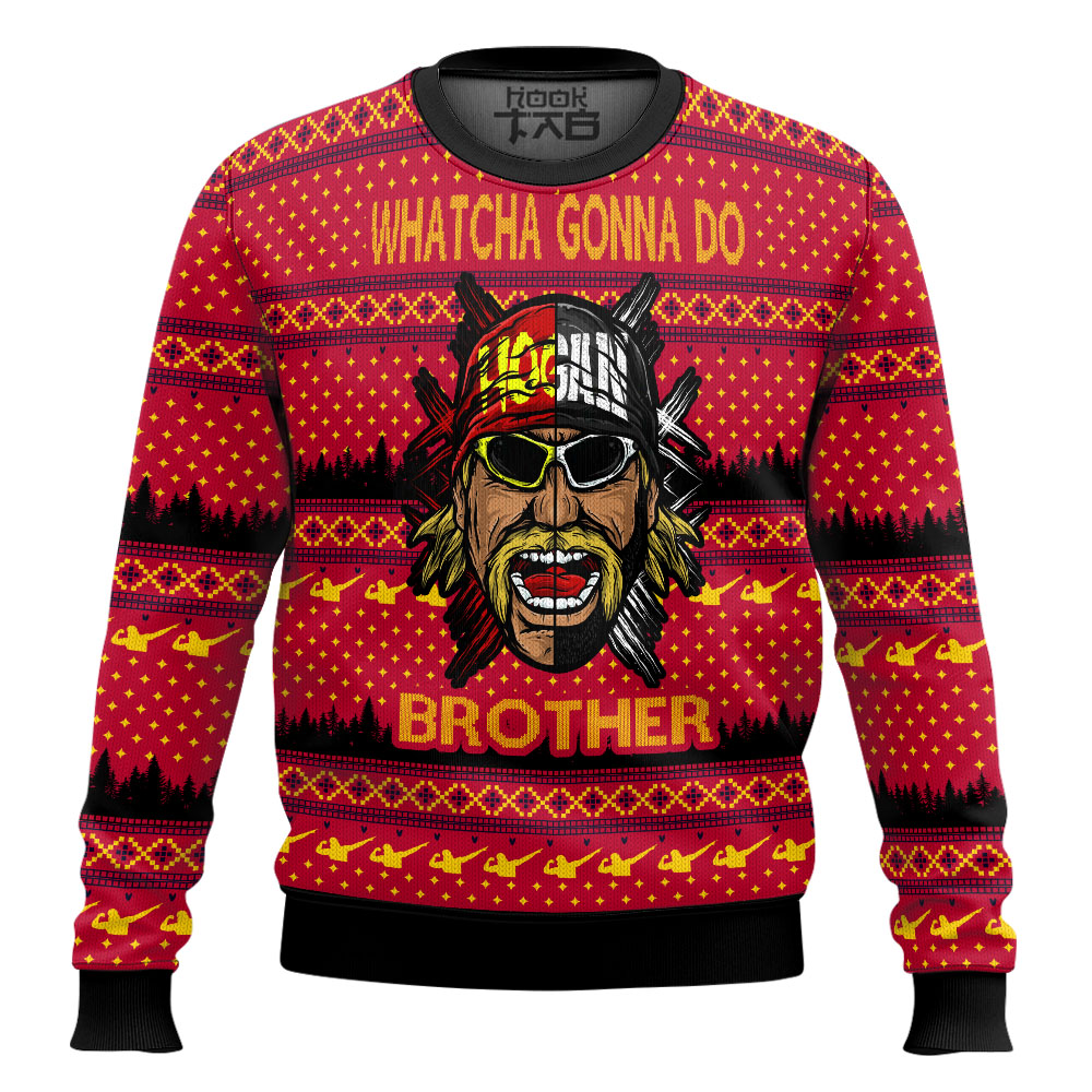 Hooktab Whatcha Gonna Do Brother WWE Ugly Christmas Sweater Hooktab Whatcha Gonna Do Brother WWE Ugly Christmas Sweater