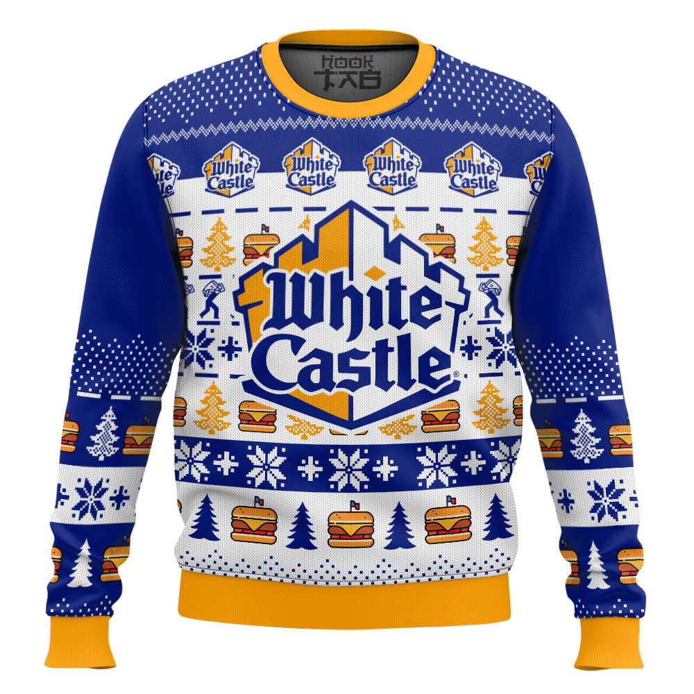 Hooktab White Castle Burger Ugly Christmas Sweater Hooktab White Castle Burger Ugly Christmas Sweater