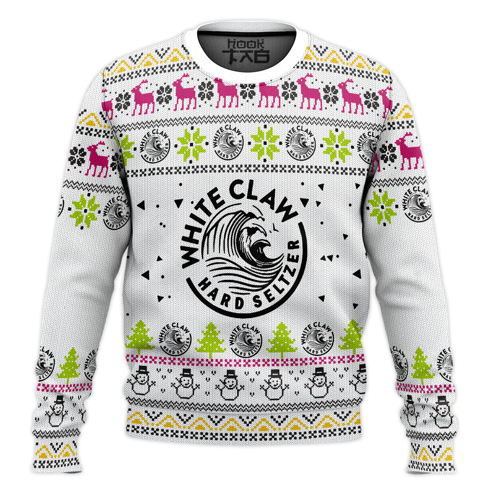 Hooktab White Claw Hard Seltzer Ugly Christmas Sweater Hooktab White Claw Hard Seltzer Ugly Christmas Sweater