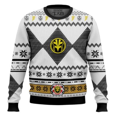 White Power Rangers Mighty Morphin Ugly Christmas Sweater
