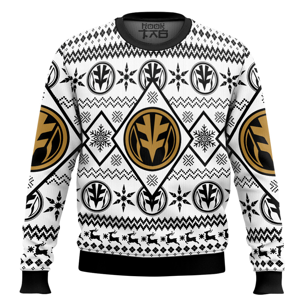 Hooktab White Ranger Power Rangers Ugly Christmas Sweater Hooktab White Ranger Power Rangers Ugly Christmas Sweater