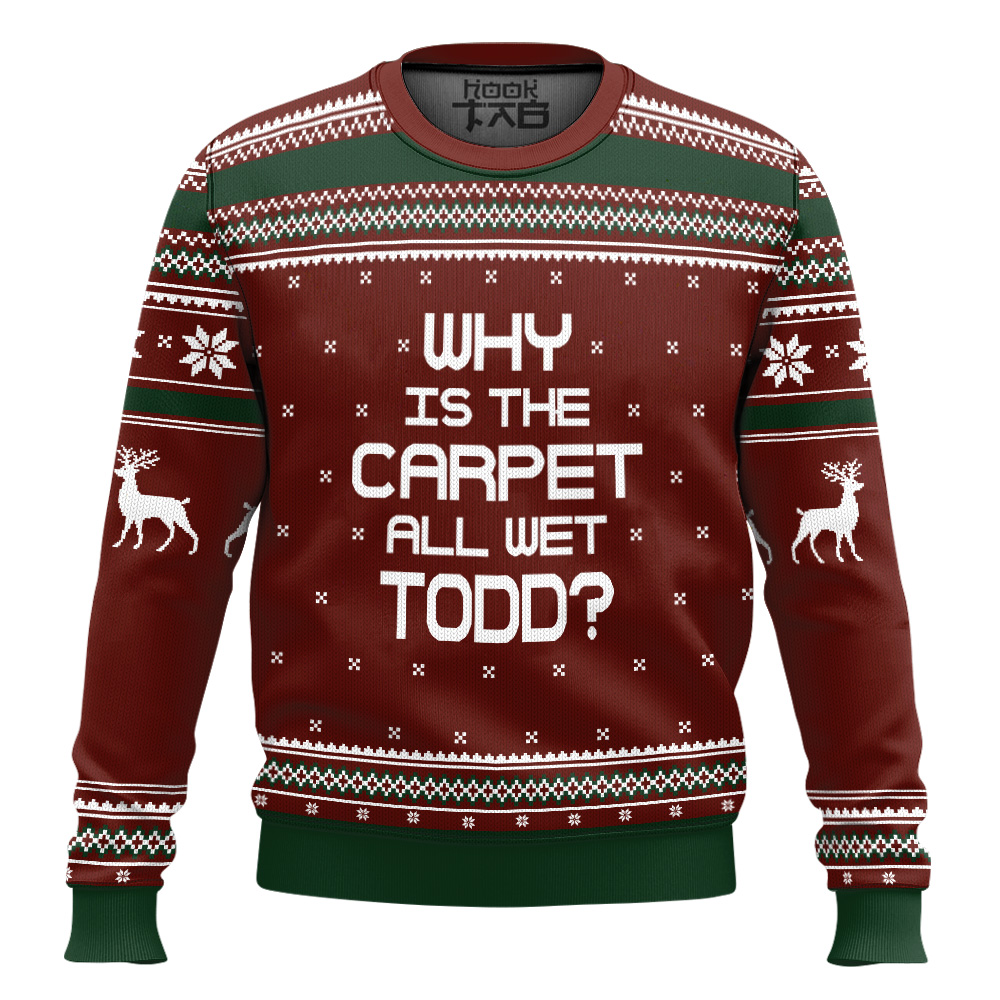 Hooktab Why Is The Carpet All Wet Todd National Lampoon's Vacation Ugly Christmas Sweater Hooktab Why Is The Carpet All Wet Todd National Lampoon's Vacation Ugly Christmas Sweater
