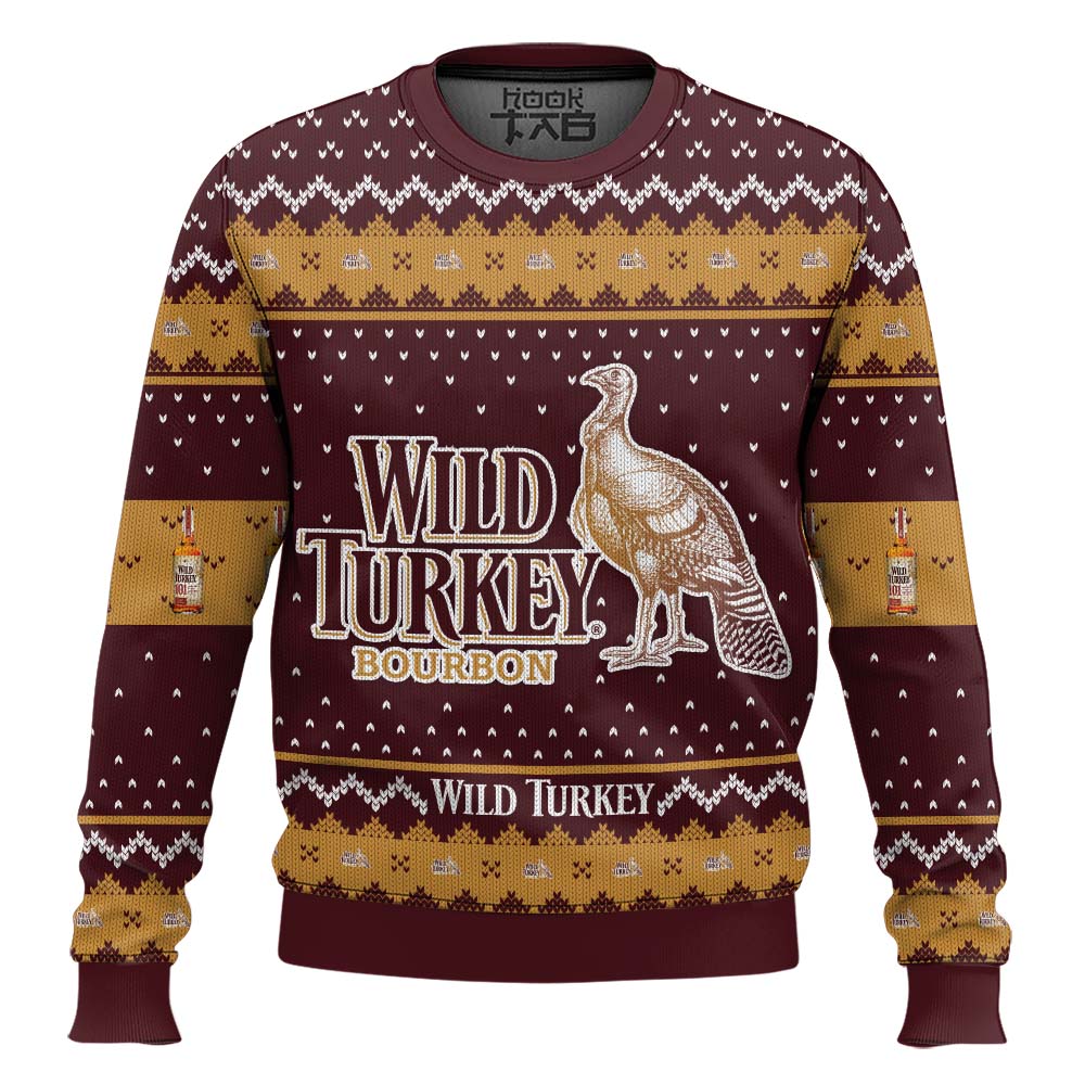 Hooktab Wild Turkey Bourbon Kentucky Whiskey Ugly Christmas Sweater Hooktab Wild Turkey Bourbon Kentucky Whiskey Ugly Christmas Sweater