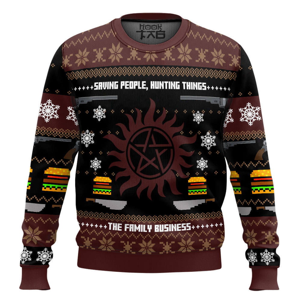 Hooktab Winchester Family Business Supernatural Ugly Christmas Sweater Hooktab Winchester Family Business Supernatural Ugly Christmas Sweater