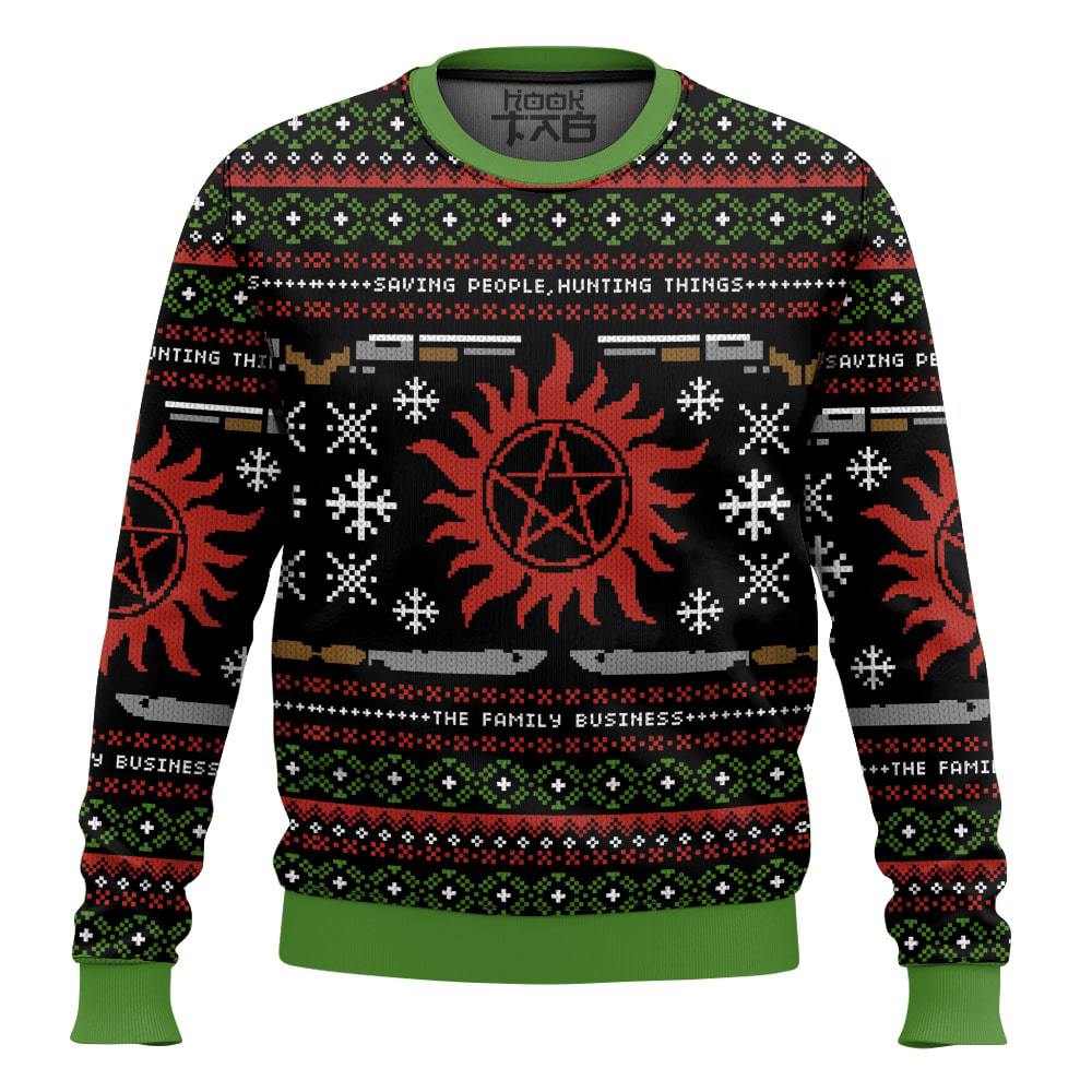 Hooktab Winchester Family Saving People Hunting Things Supernatural Ugly Christmas Sweater Hooktab Winchester Family Saving People Hunting Things Supernatural Ugly Christmas Sweater