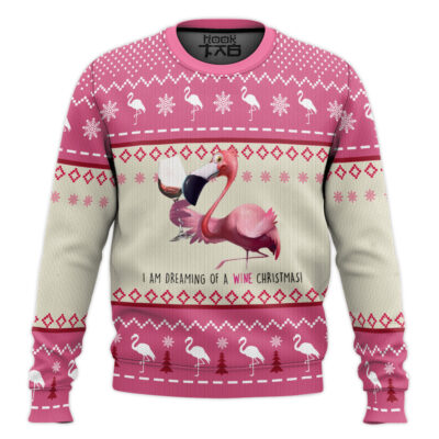 Wine Christmas Flamingo Ugly Christmas Sweater