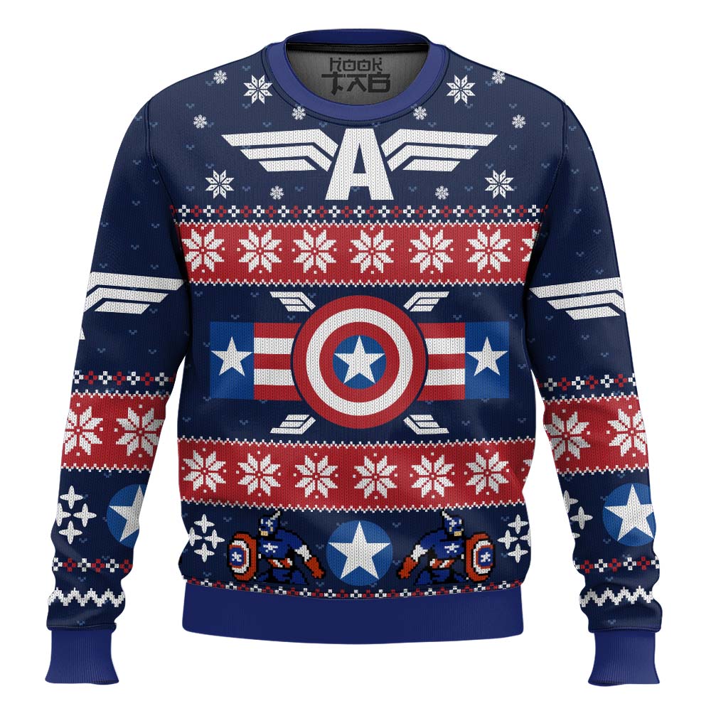 Hooktab Winter Soldier And Captain America Ugly Christmas Sweater Hooktab Winter Soldier And Captain America Ugly Christmas Sweater