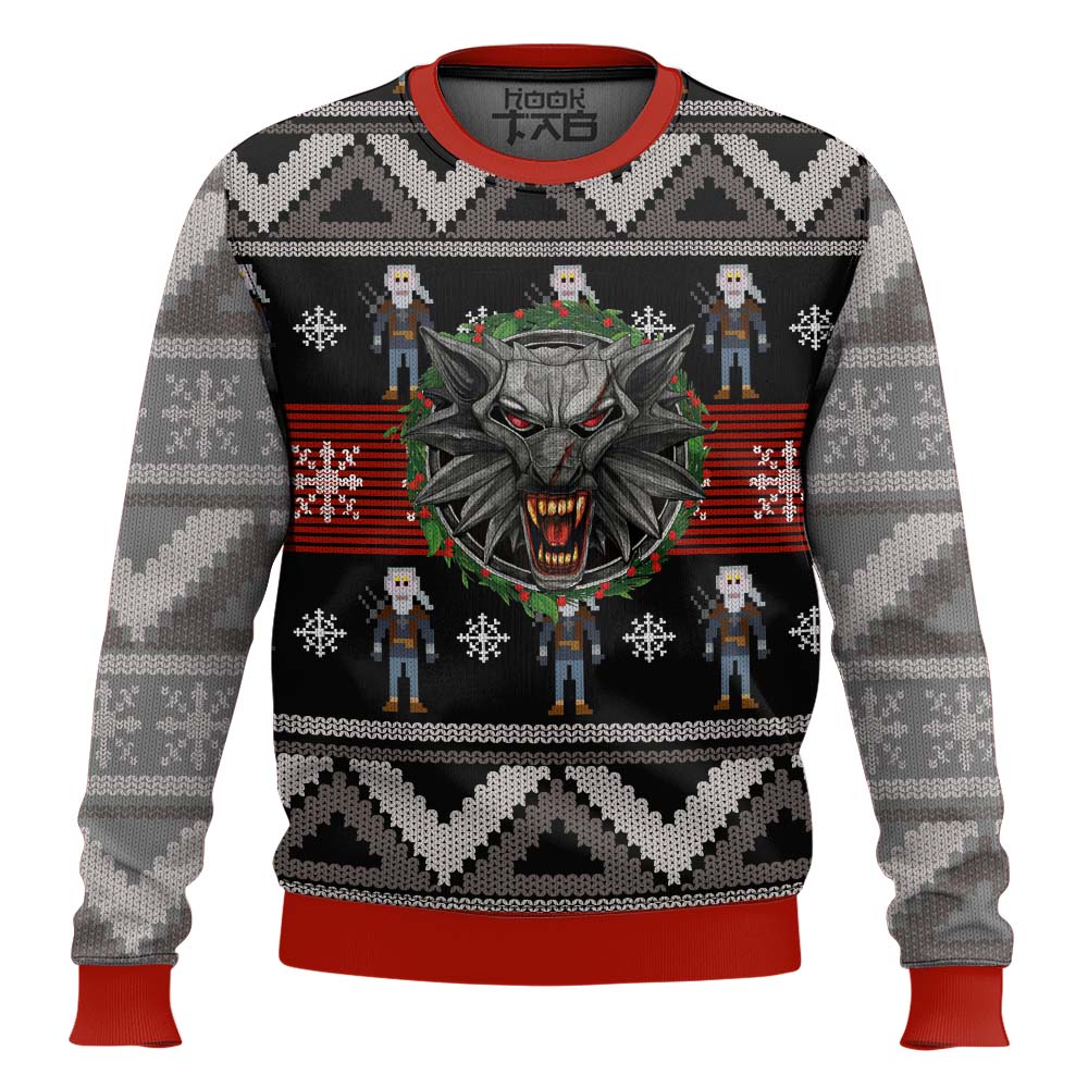 Hooktab Wolf School Medallion The Witcher Ugly Christmas Sweater Hooktab Wolf School Medallion The Witcher Ugly Christmas Sweater