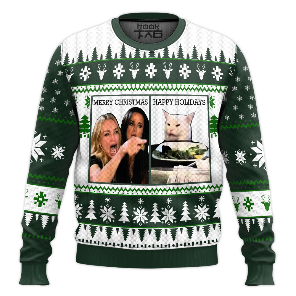 Hooktab Woman Yelling At A Cat Meme Ugly Christmas Sweater Hooktab Woman Yelling At A Cat Meme Ugly Christmas Sweater
