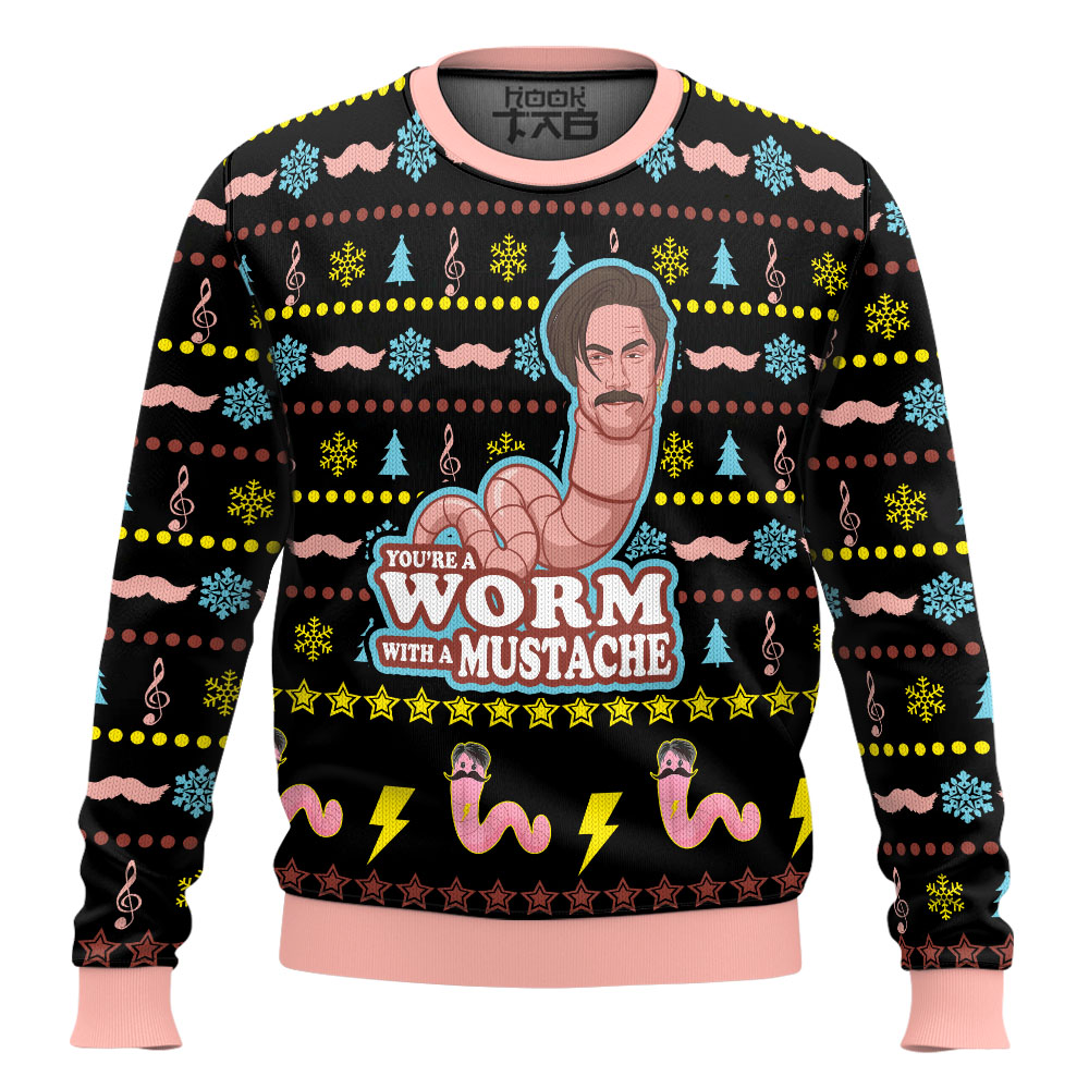 Hooktab Worm With A Mustache James Kennedy Ugly Christmas Sweater Hooktab Worm With A Mustache James Kennedy Ugly Christmas Sweater