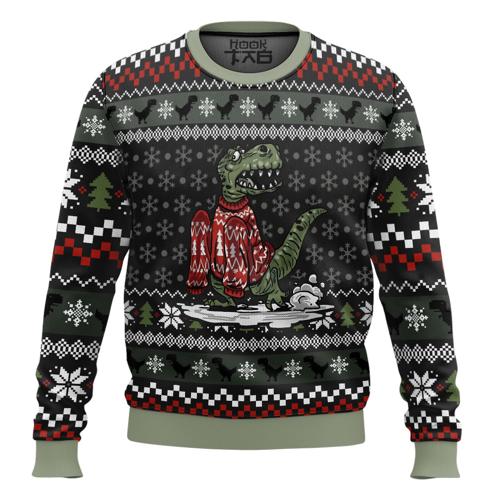 Hooktab Wrong Size Sweater Dinosaurs Ugly Christmas Sweater Hooktab Wrong Size Sweater Dinosaurs Ugly Christmas Sweater