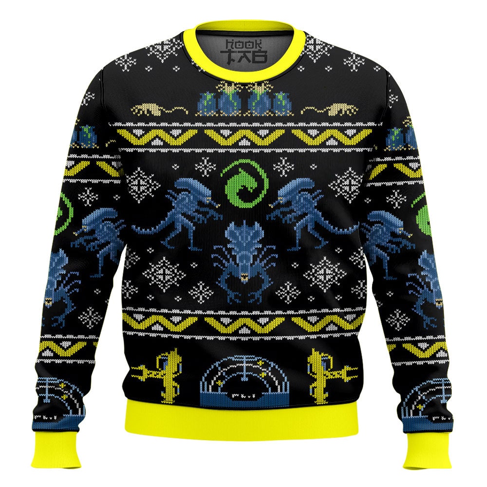 Hooktab Xenomorphs Alien Ugly Christmas Sweater Hooktab Xenomorphs Alien Ugly Christmas Sweater