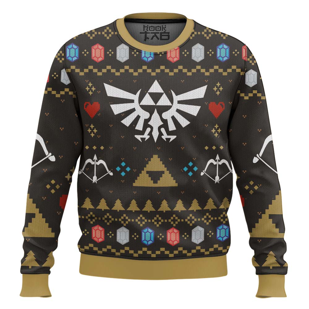 Hooktab Xmas Crest Zelda Ugly Christmas Sweater Hooktab Xmas Crest Zelda Ugly Christmas Sweater