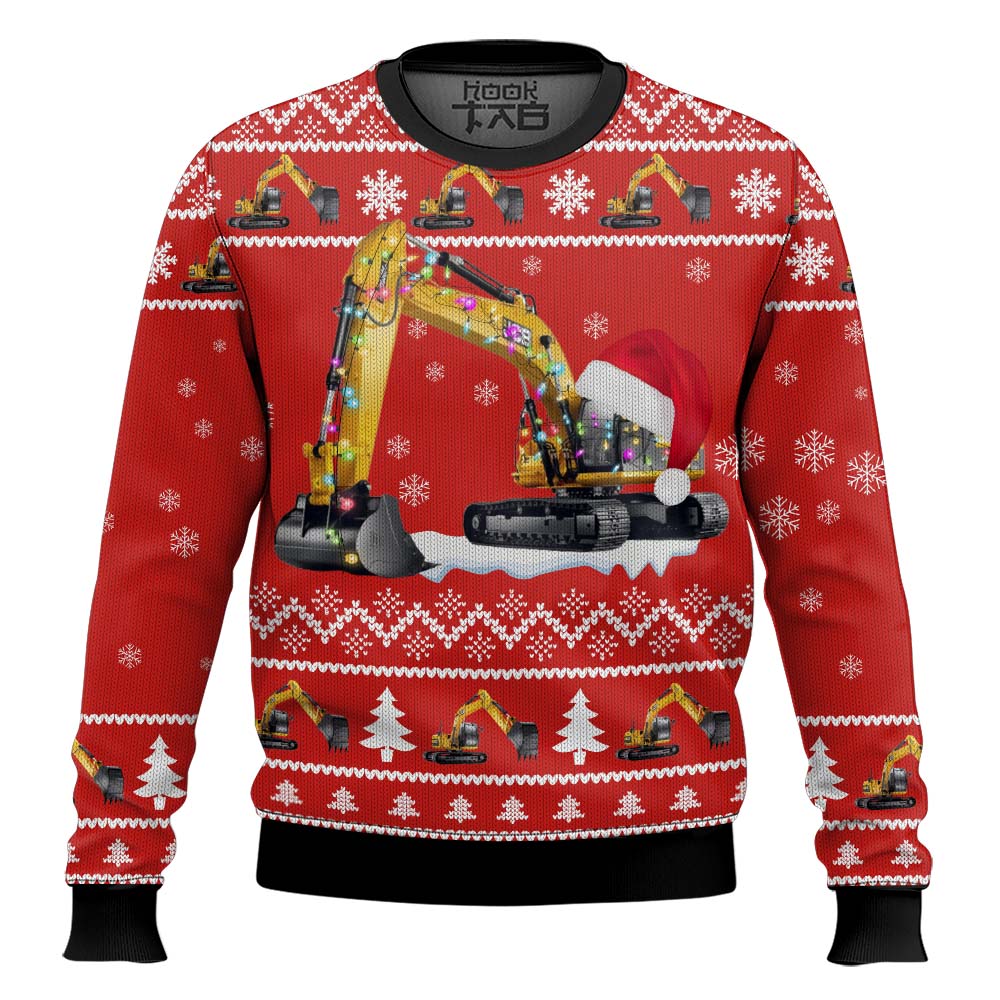 Hooktab Xmas Excavator - Custom Name Ugly Christmas Sweater Hooktab Xmas Excavator - Custom Name Ugly Christmas Sweater
