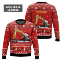 Hooktab Xmas Excavator - Custom Name Ugly Christmas Sweater