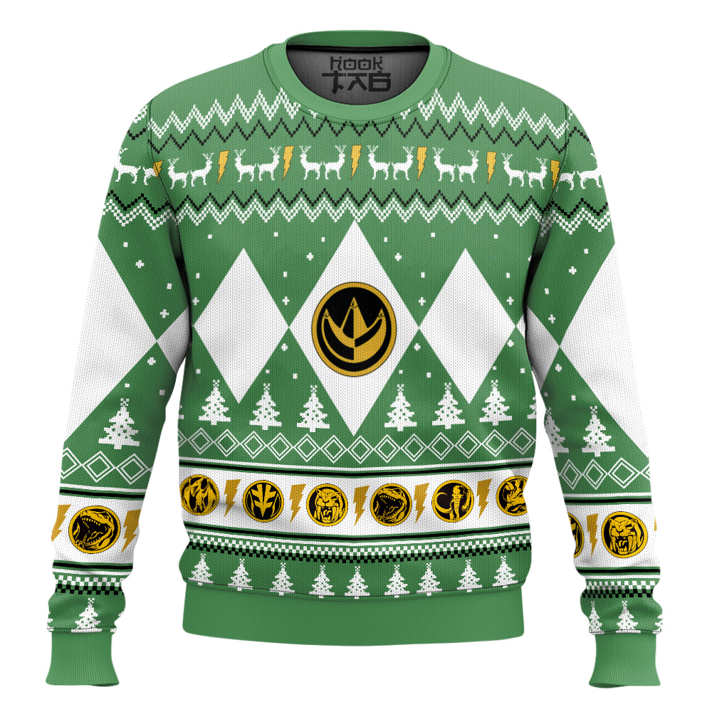 Hooktab Xmas Green Ranger Mighty Morphin Ugly Christmas Sweater Hooktab Xmas Green Ranger Mighty Morphin Ugly Christmas Sweater