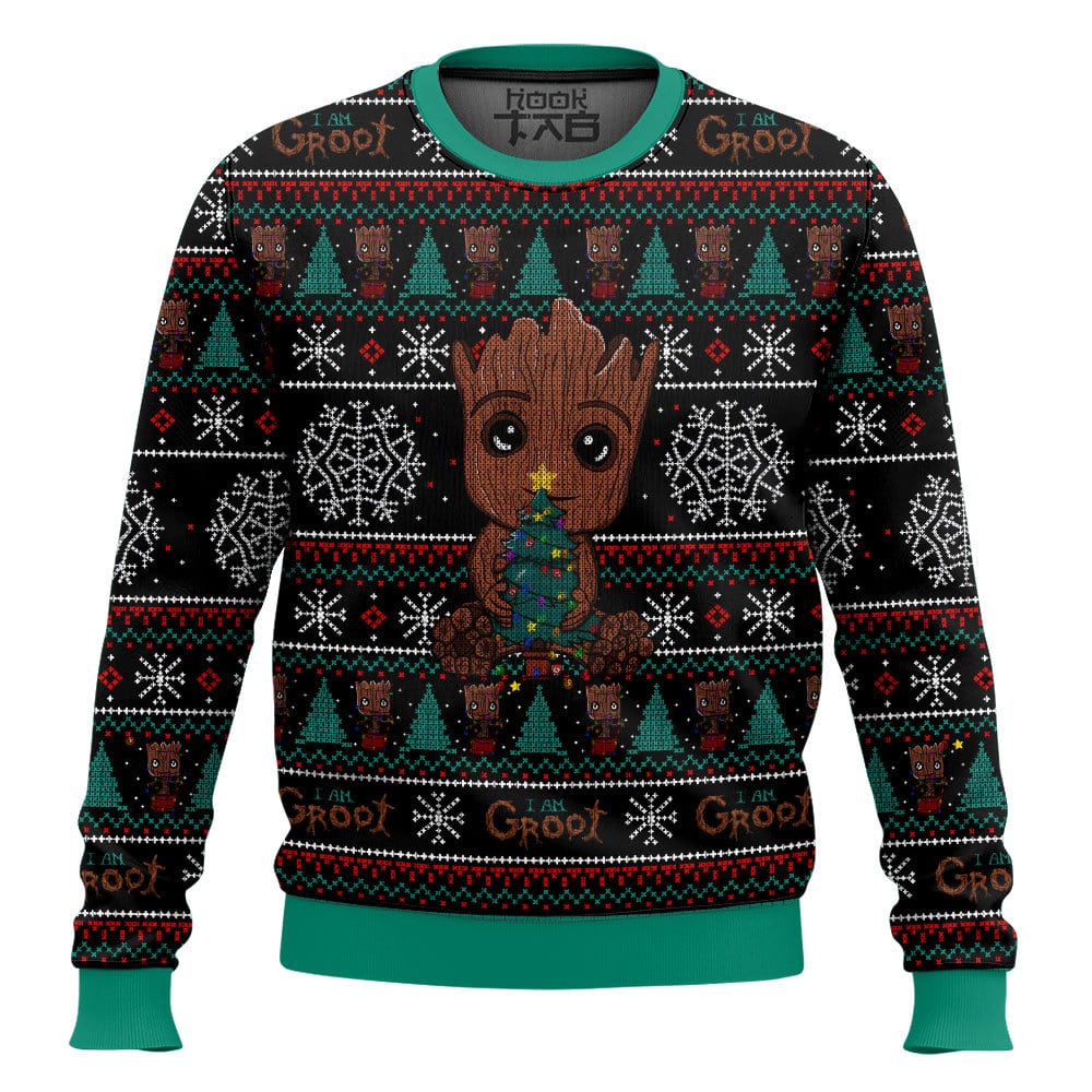 Hooktab Xmas Groot Marvel Ugly Christmas Sweater Hooktab Xmas Groot Marvel Ugly Christmas Sweater