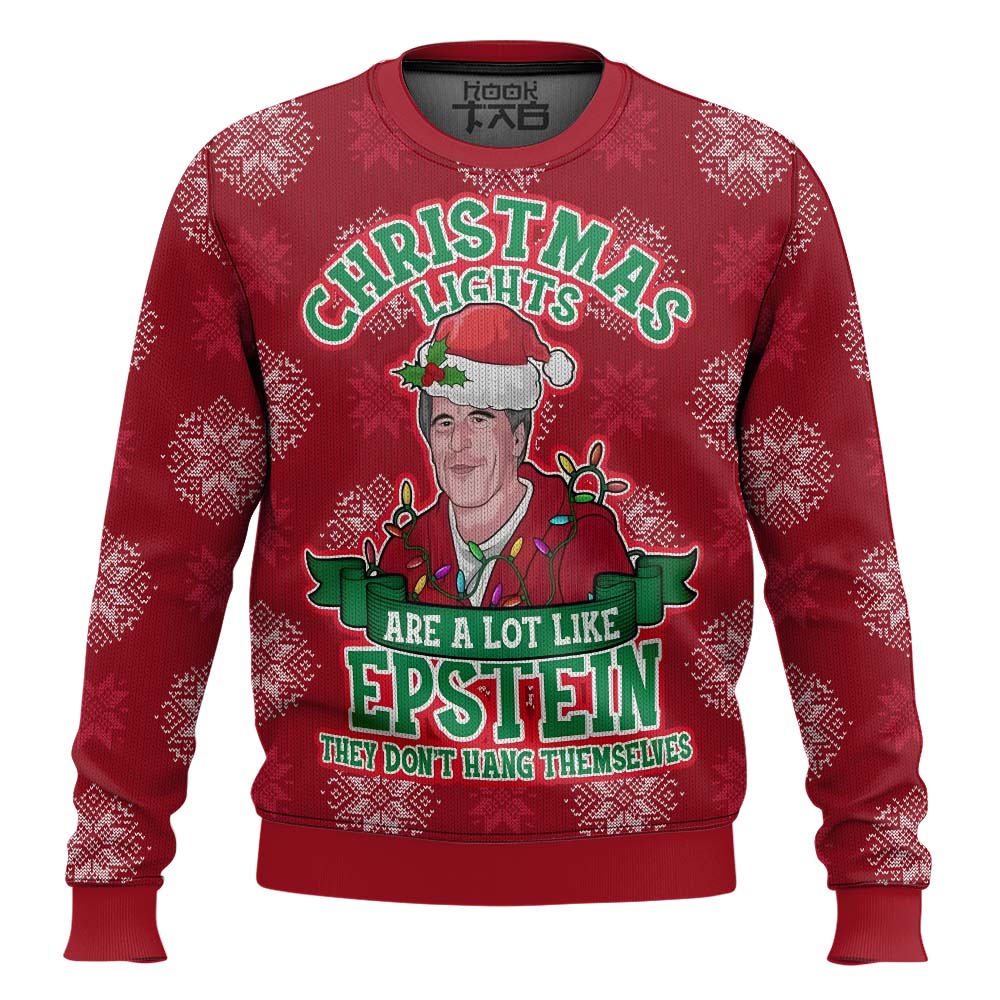 Hooktab Xmas Lights Are Like Epstein Ugly Christmas Sweater Hooktab Xmas Lights Are Like Epstein Ugly Christmas Sweater