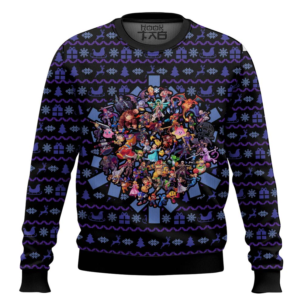 Hooktab Xmas Wreath Super Smash Bros Ugly Christmas Sweater Hooktab Xmas Wreath Super Smash Bros Ugly Christmas Sweater