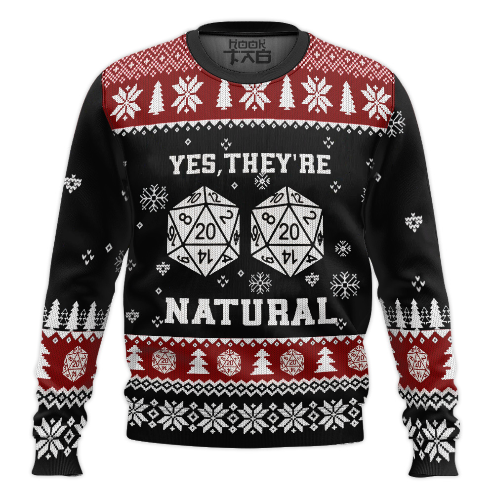 Hooktab Yes They're Natural Dice Dungeons & Dragons Ugly Christmas Sweater Hooktab Yes They're Natural Dice Dungeons & Dragons Ugly Christmas Sweater