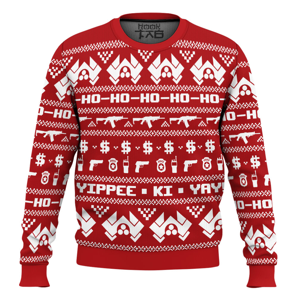 Hooktab Yippee Ki Yay Ho-Ho-Ho Die Hard Ugly Christmas Sweater Hooktab Yippee Ki Yay Ho-Ho-Ho Die Hard Ugly Christmas Sweater